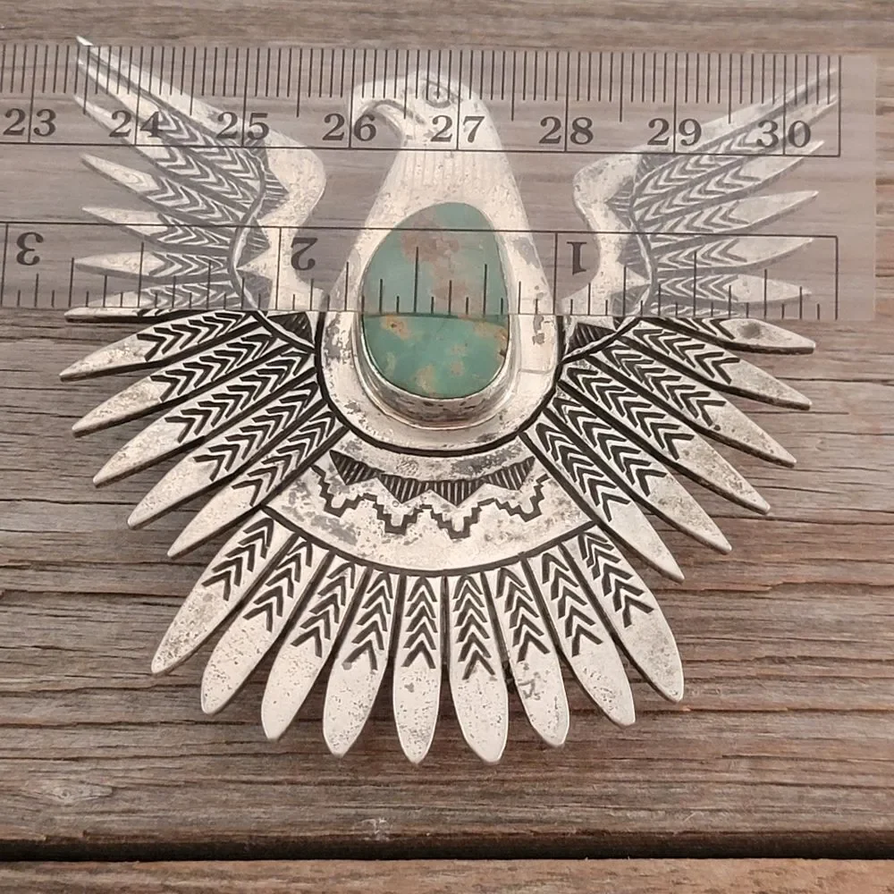 Vintage Navajo Large Eagle Thunderbird Royston Turquoise Bolo Tie